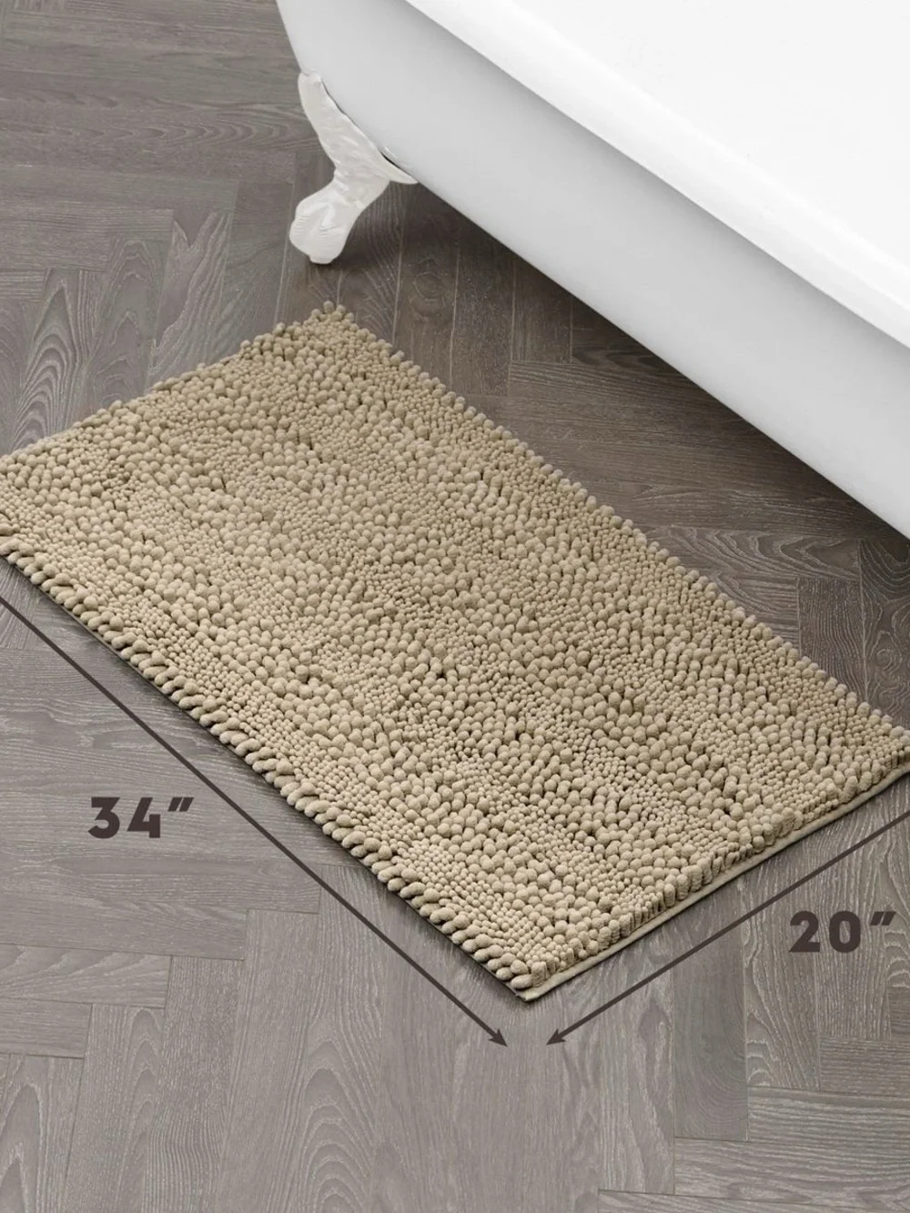 Laura Ashley Astor Chenille Bath Mat Linen 20” x 34” Non-Slip TPR Backing NWT